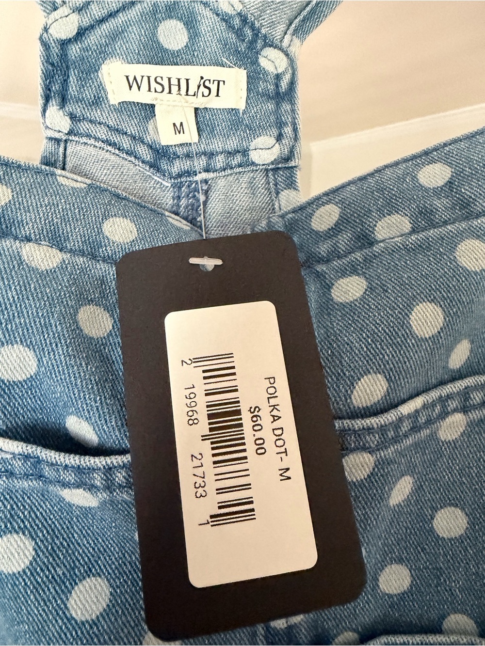 Wishlist Light Blue Polka Dot Denim Short Overalls Romper - Picture 2 of 7